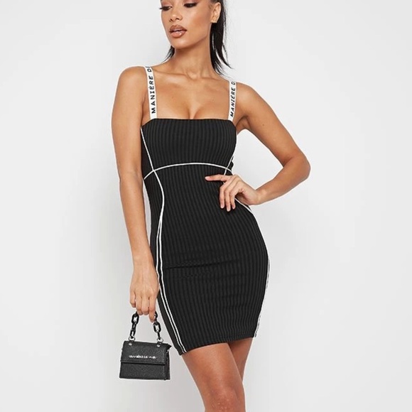 Black Contrast Bodycon Mini Dress - Picture 1 of 5